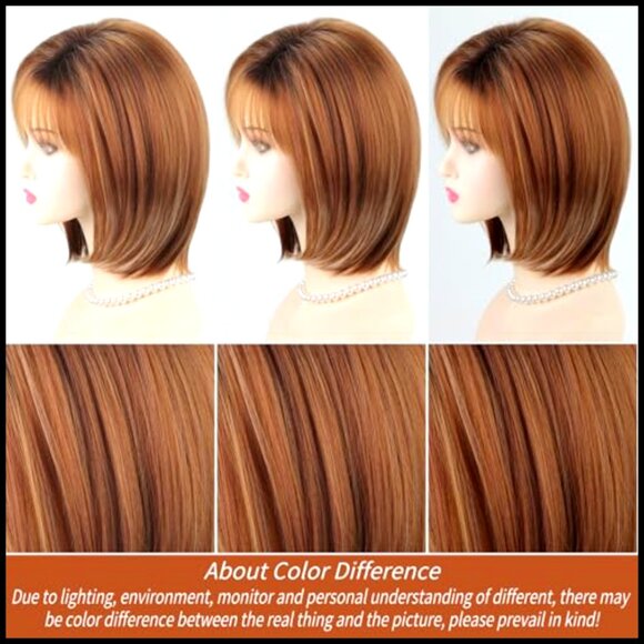 Layered Bob Wig with Bangs Synthetic Straight Daily Party Hairstyle Natural